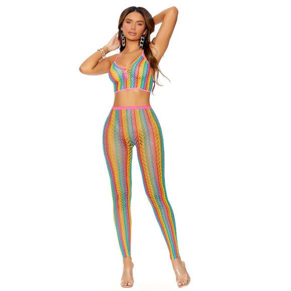 Rainbow Striped Crop Top and Leggings Set - Picture 3 of 5